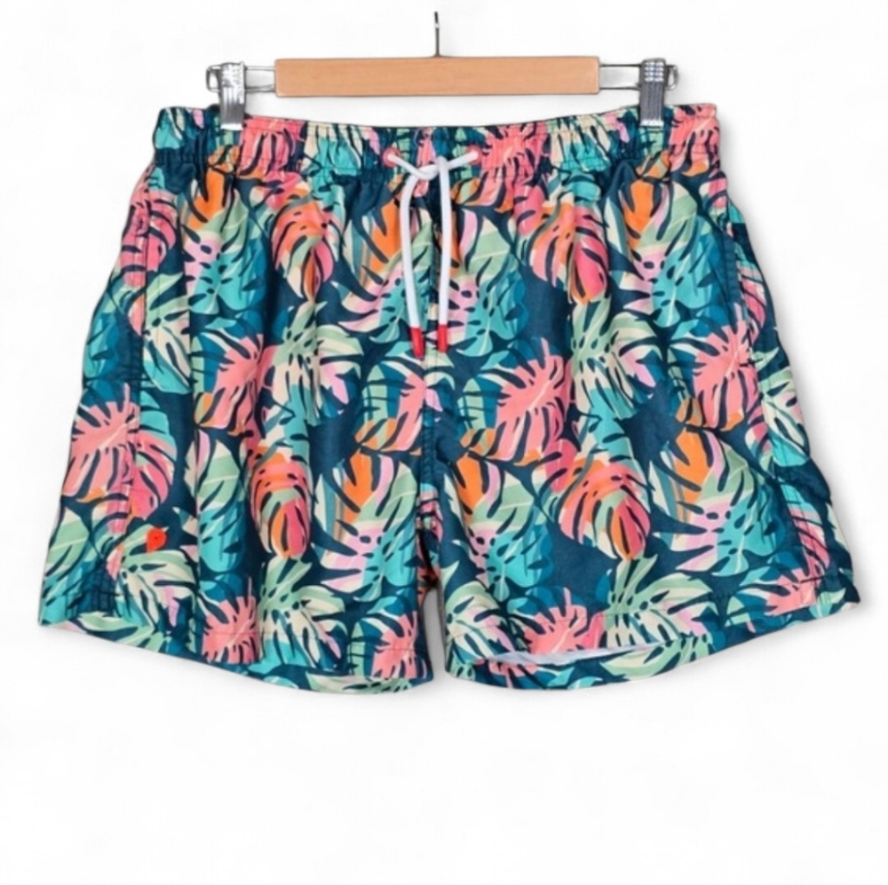 Sunset x Vine Men's Light Blue Palm Tree Print Micro Fiber Swim Trunks Medium